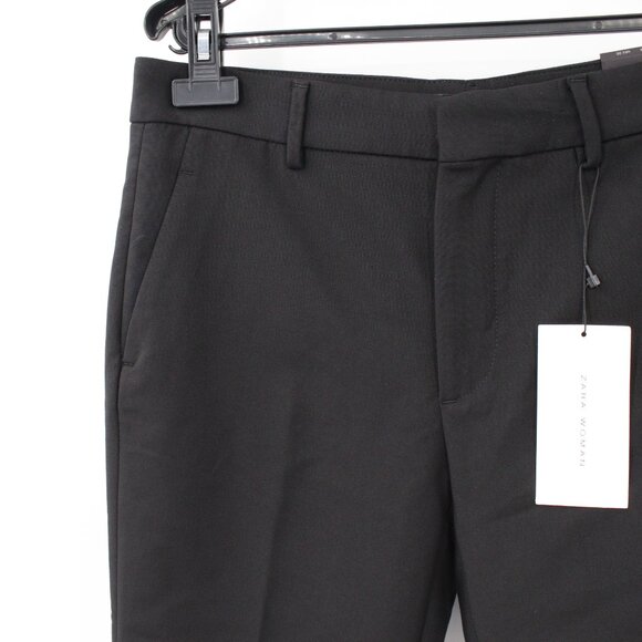 NWT Zara pants women's 4 Asymmetric Hem black cotton blend career preppy work - Picture 2 of 15